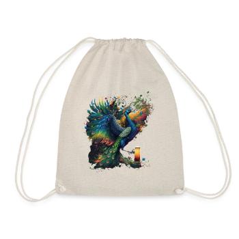 Colorful peacock drinks beer - Drawstring Bag - nature - Front