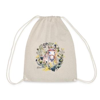 Boho Pferd mit zartem Blumenkranz - Boho style - Turnbeutel - Natur - Vorne