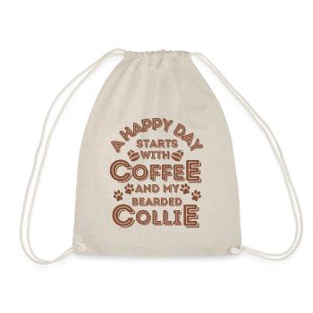 Bearded Collie Kaffee Hund Cafe - Turnbeutel - Natur - Vorne