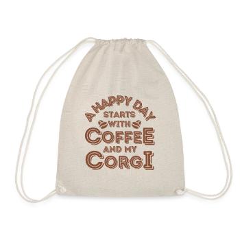 Welsh Corgi Coffee Dog Cafe - Drawstring Bag - nature - Front