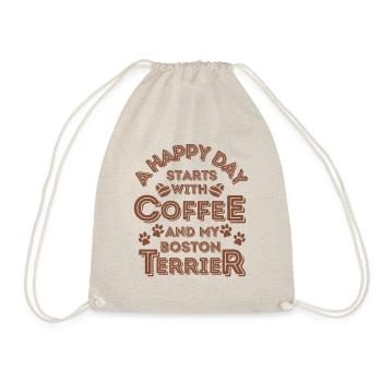 Boston Terrier Coffee Dog Cafe - Drawstring Bag - nature - Front
