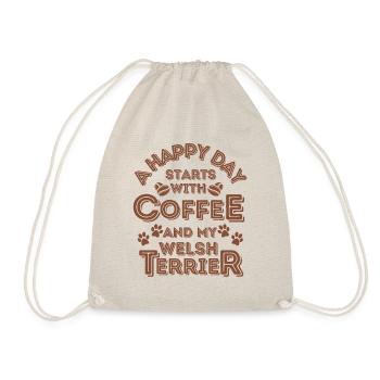 Welsh Terrier Coffee Dog Cafe - Drawstring Bag - nature - Front
