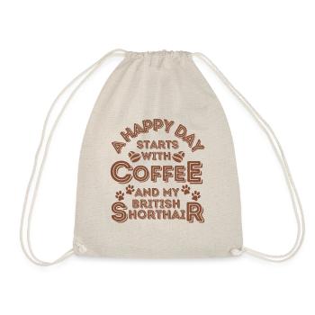 British Shorthair Cat Coffee Cafe - Drawstring Bag - nature - Front