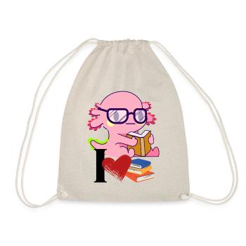 Axolotl Buchliebe - süßer Cartoon Axo mit Brille - Turnbeutel - Natur - Vorne