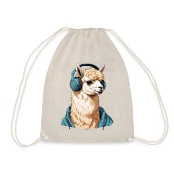Alpaca listening to music with headphones - Drawstring Bag - nature - Front