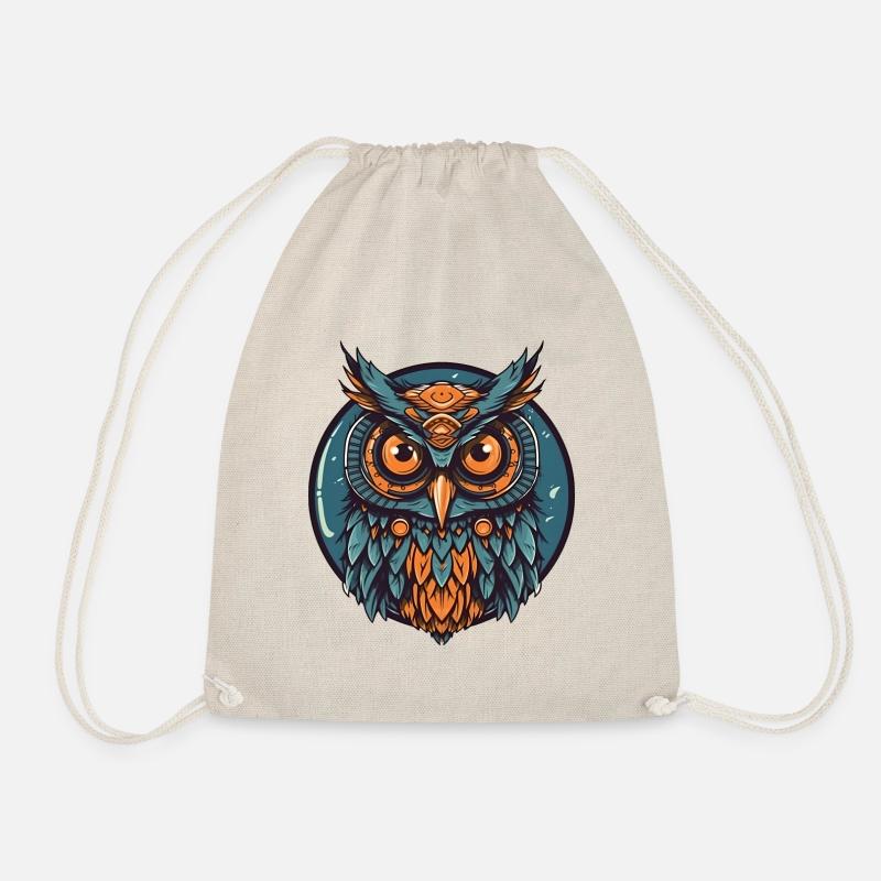 Cool owl boho indie - Drawstring Bag - nature