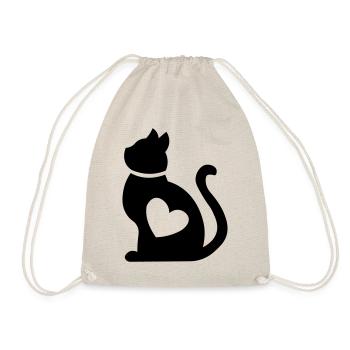 Katze mit Herz <3 Geschenk für Katzenliebhaber - Turnbeutel - Natur - Vorne