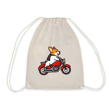 Motorrad Corgi Hund Welsh - Turnbeutel - Natur - Vorne