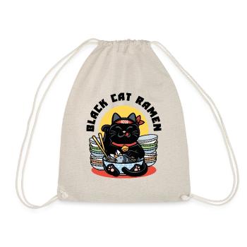 black cat ramen - Drawstring Bag - nature - Front