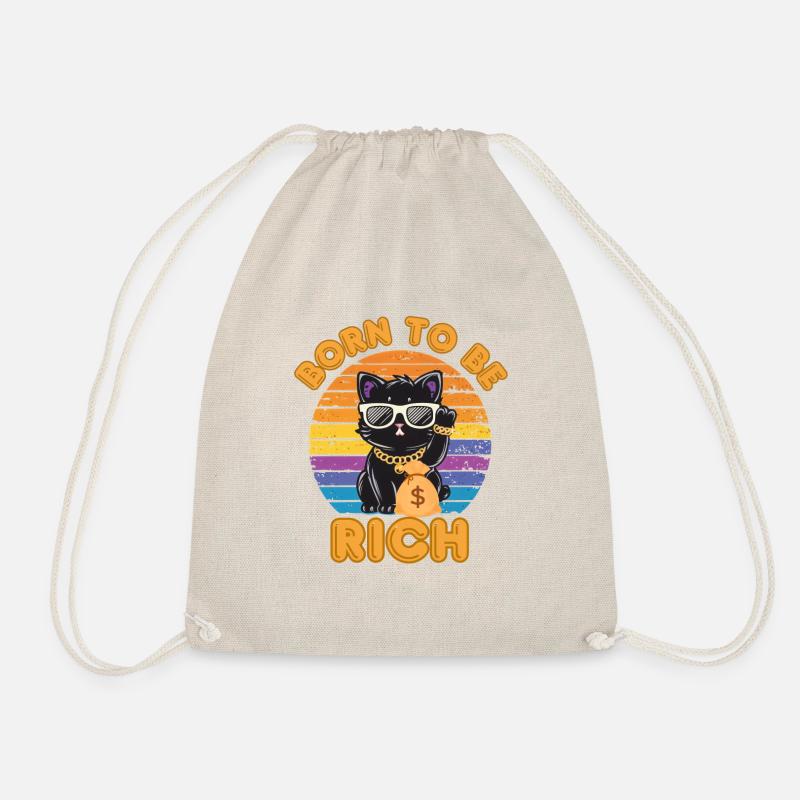 Born to be Rich, cat - Drawstring Bag - nature
