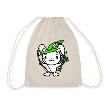 Bunny Arrow Bow Feather Hat Medieval Archer - Drawstring Bag - nature - Front