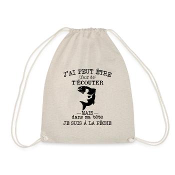 Pêche - Dans ma tête je suis à la pêche - Sac de sport léger - nature - Devant