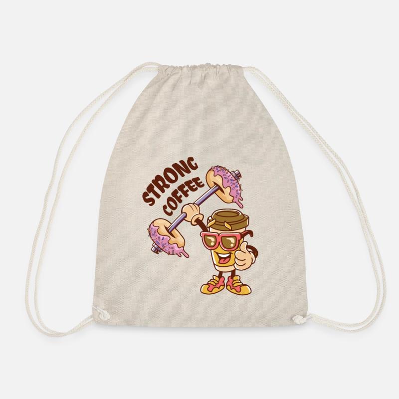 Funny Coffee Cup Weightlifting Donut dumbbells - Drawstring Bag - nature