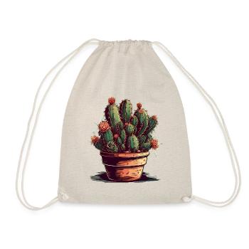 Small green cactus in a flower pot with flowers - Drawstring Bag - nature - Front