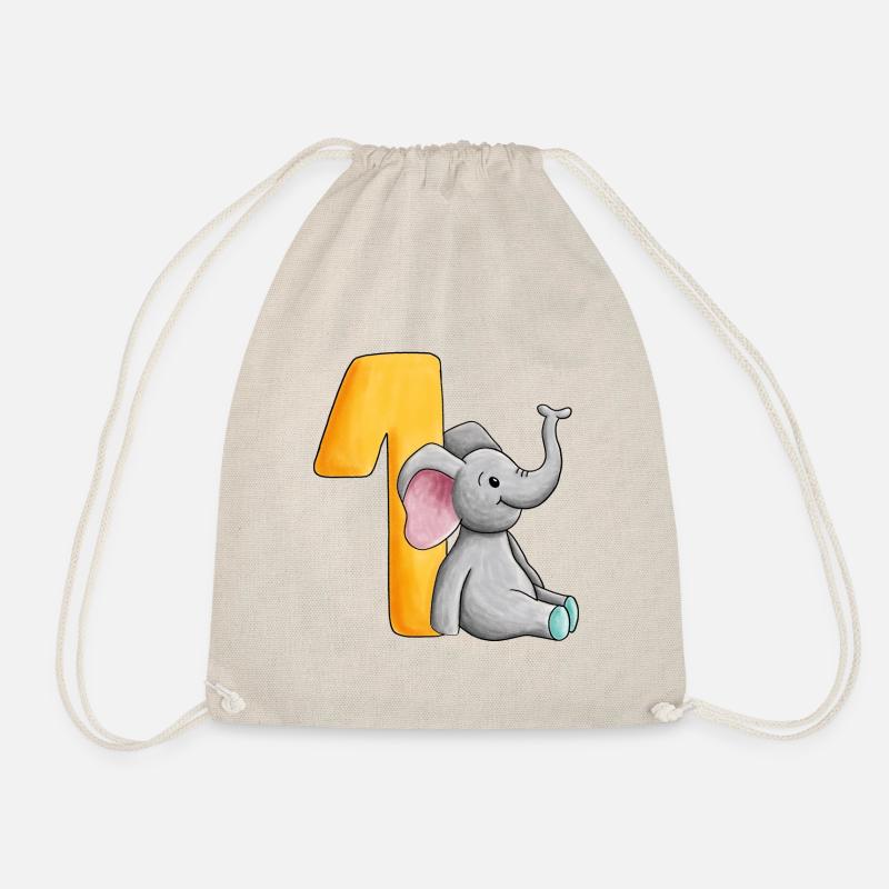 1st Birthday Elephant - Drawstring Bag - nature