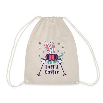 Happy Easter from Skiing Rabbit with ski poles - Drawstring Bag - nature - Front