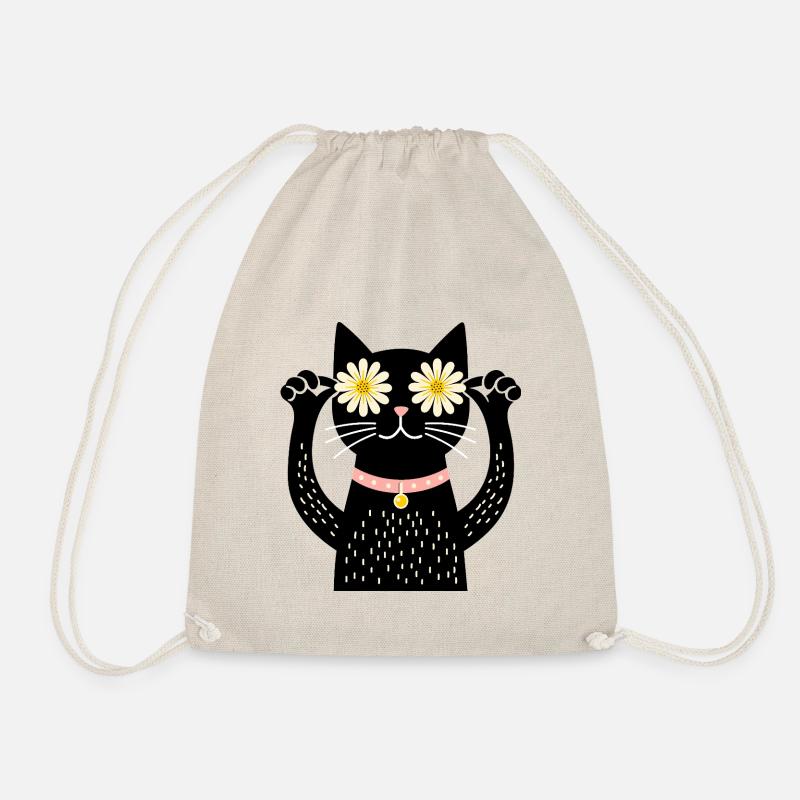 Cat and daisies - Drawstring Bag - nature