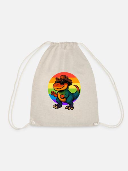 T-Rex Cowboy CSD Regenbogen Gay Pride - Turnbeutel - Natur