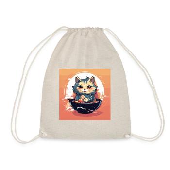 Maine coon cat eating ramen bright colours - Drawstring Bag - nature - Front