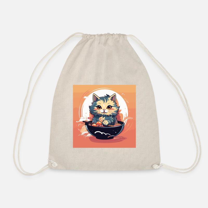 Maine coon cat eating ramen bright colours - Drawstring Bag - nature