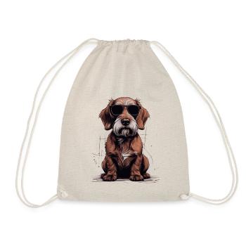 Wire-haired dachshund with sunglasses for dachshund fans - Drawstring Bag - nature - Front