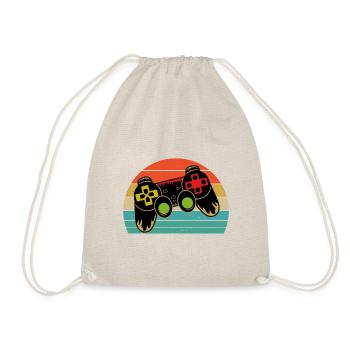 Retro Sunset Heart Gaming Controllers Gamer Gift - Drawstring Bag - nature - Front