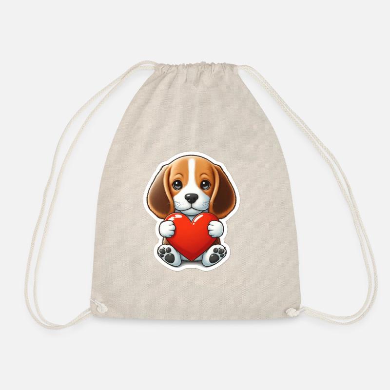 Beagle puppy with heart - Drawstring Bag - nature