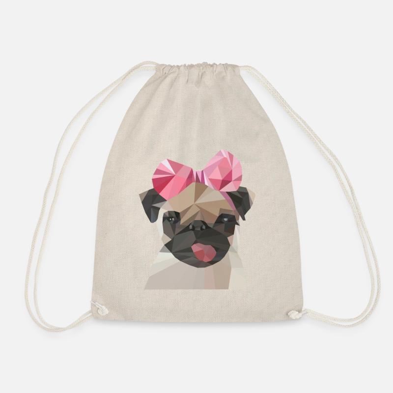 Mops mit Schleife - Turnbeutel - Natur