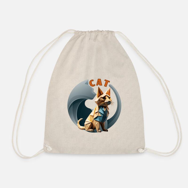 Origami Cat - Drawstring Bag - nature