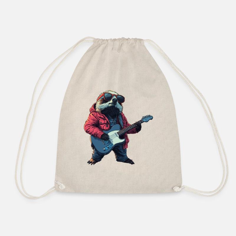 sloth with electric guitar - Drawstring Bag - nature
