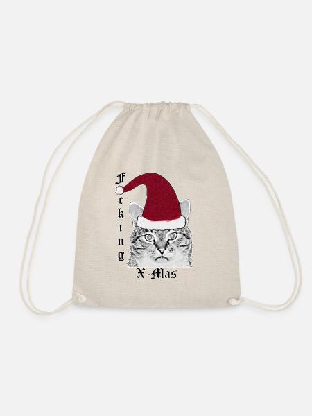 Katze mit Nikolausmütze (F#ck#ng X-Mas) - Turnbeutel - Natur