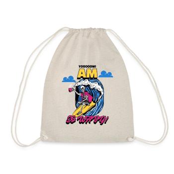 t shirt design a surfing skeleton drinking coffee - Drawstring Bag - nature - Front