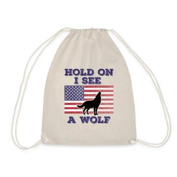Wolf American Flag Funny Original Gift - Drawstring Bag - nature - Front