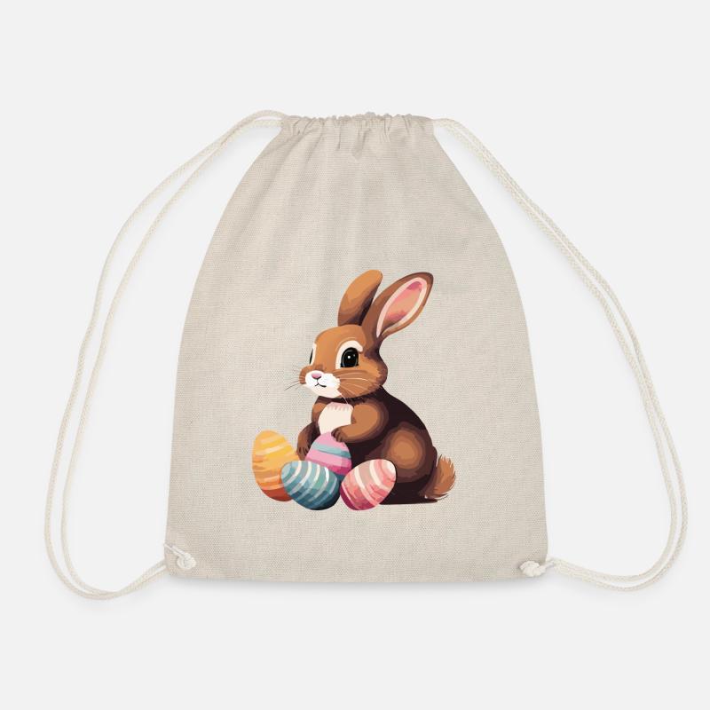 Very cute Easter bunny with four colorful eggs. - Drawstring Bag - nature