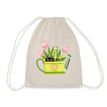 Spring Frühling Schwarze Katze mit Blumen - Turnbeutel - Natur - Vorne