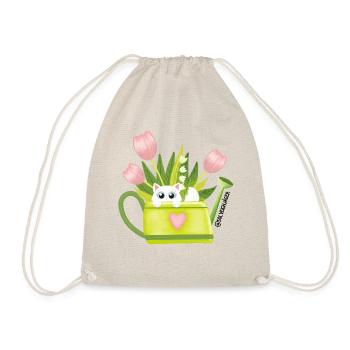 Spring Frühling Weisse Katze mit Blumen - Turnbeutel - Natur - Vorne