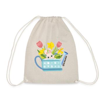 Osterhase in blaue Giesskanne mit Blumen - Turnbeutel - Natur - Vorne