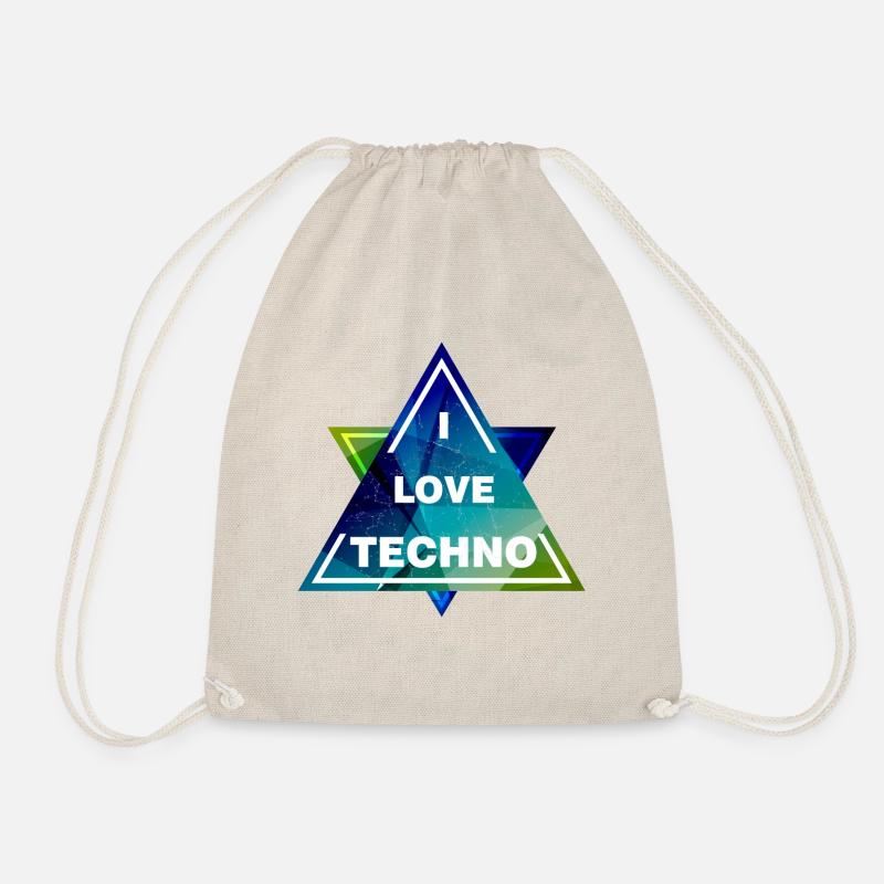 I LOVE TECHNO Shirt - Turnbeutel - Natur