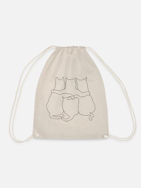 3 Cats together| Cats Line drawing - Drawstring Bag - nature