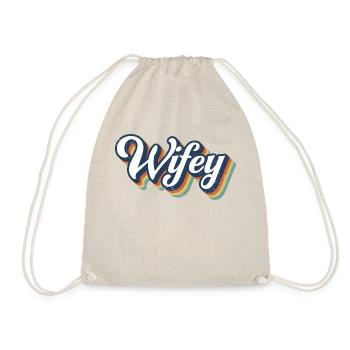 Retro Wifey Matching Couple Wedding Party Marriage - Drawstring Bag - nature - Front