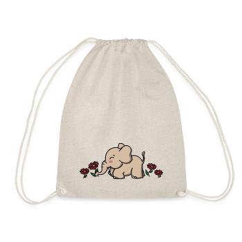 Baby Elefant Geschenk mit Blumen / elephant flower - Turnbeutel - Natur - Vorne