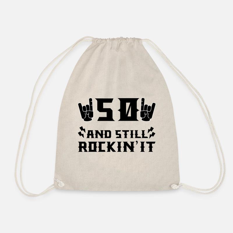 50 Birthday Rock - Drawstring Bag - nature