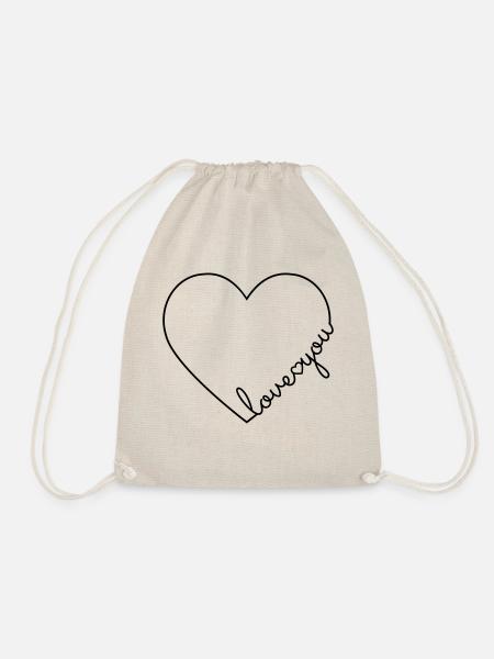 I love you heart love you heart line - Drawstring Bag - nature