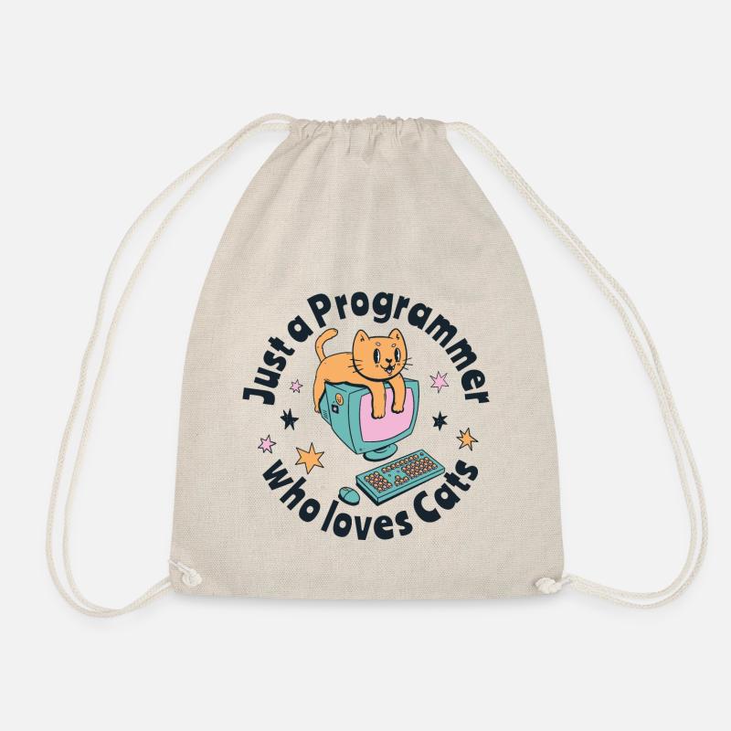 Just a programmer who loves cats - Drawstring Bag - nature
