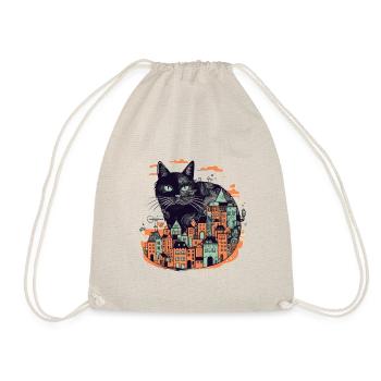 Chat noir assis devant une ville colorée - Sac de sport léger - nature - Devant