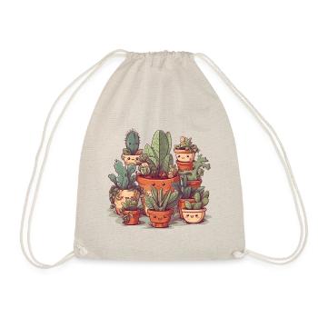 Cute succulents as comic in ceramic pots - Drawstring Bag - nature - Front