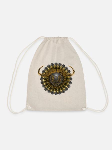 Kaleidoscope Buffalo Skull 01 - Drawstring Bag - nature