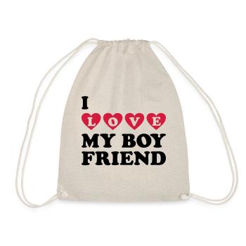 I LOVE MY BOYFRIEND Valentine's Day love you u - Drawstring Bag - nature - Front