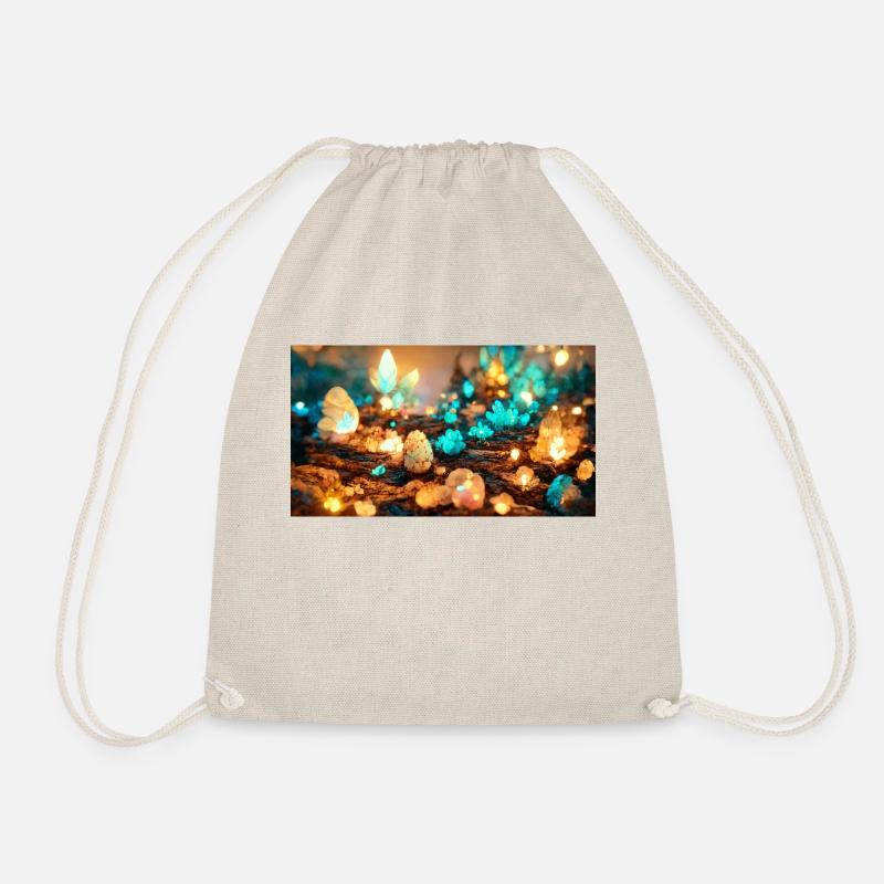 Colorful Fairy Lights in Enchanted Forest Version 4 - Drawstring Bag - nature