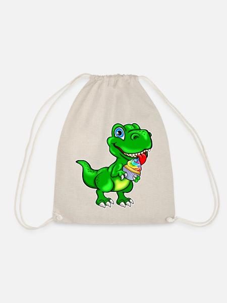 Dino mit Cupcake Muffin bunt - Turnbeutel - Natur